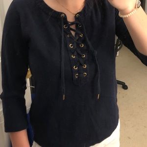 J.Crew navy blue lace-up long sleeve tee shirt